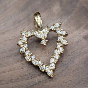 Signed Roman Enhancer Gold Tone Heart Clear Rhinestone Clip Pendant Charm